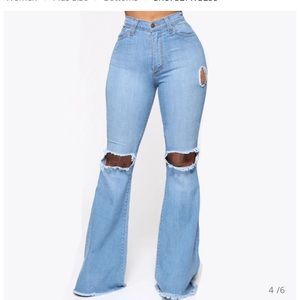 high Waisted Ripped Flare Jeans